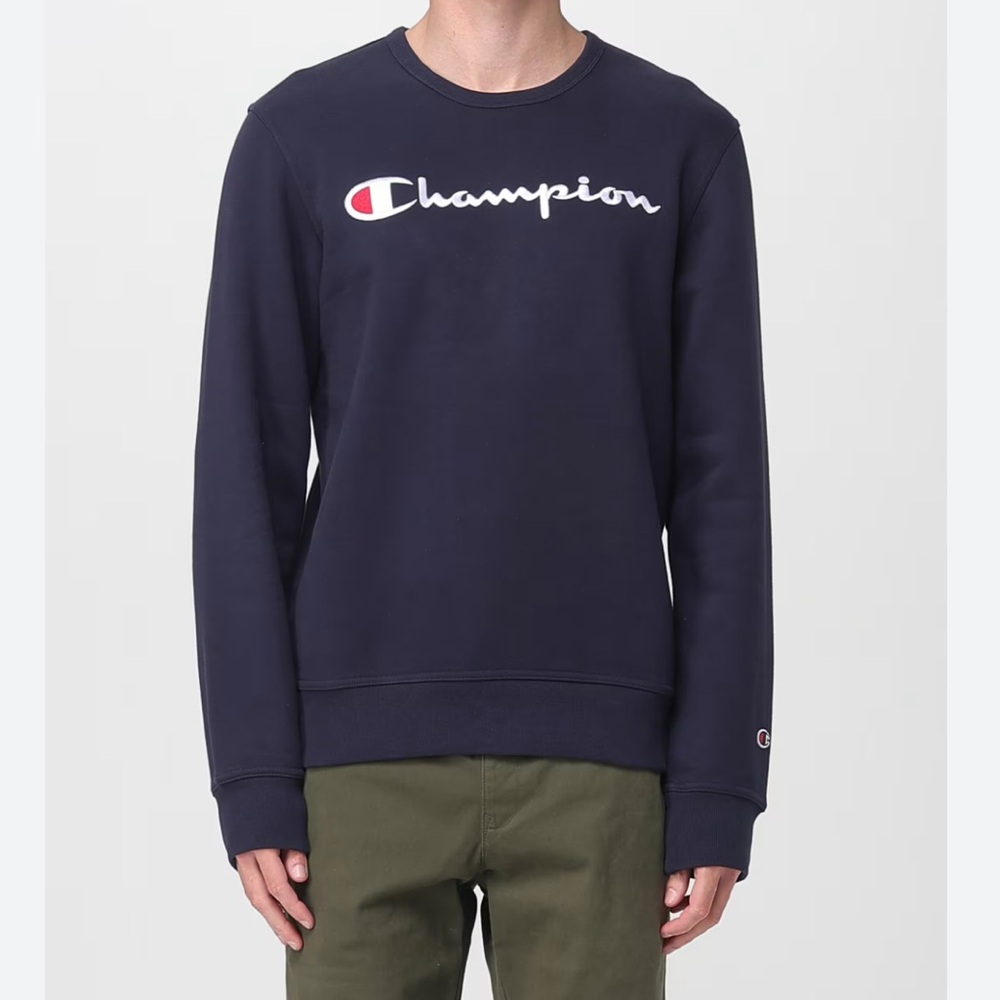 < Men’s Champion Navy Blue Logo Sweatshirt > - Picture 1 of 4